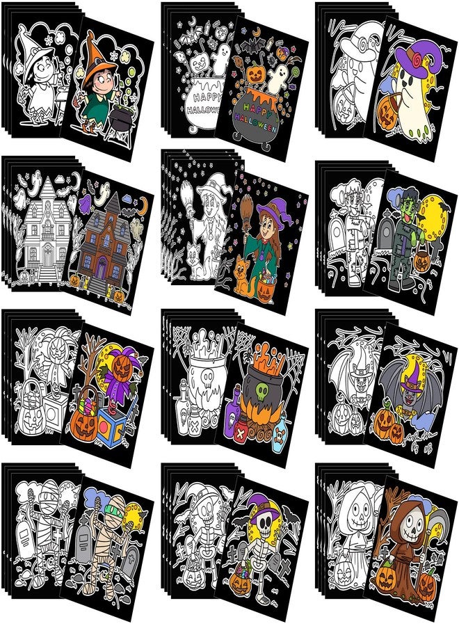 Moinchore 48 Pcs Halloween Velvet Coloring Posters Fuzzy Felt Coloring Pages Crafts for Adults Teenagers Classroom Holiday Arts Crafts Activity Party - Image 1